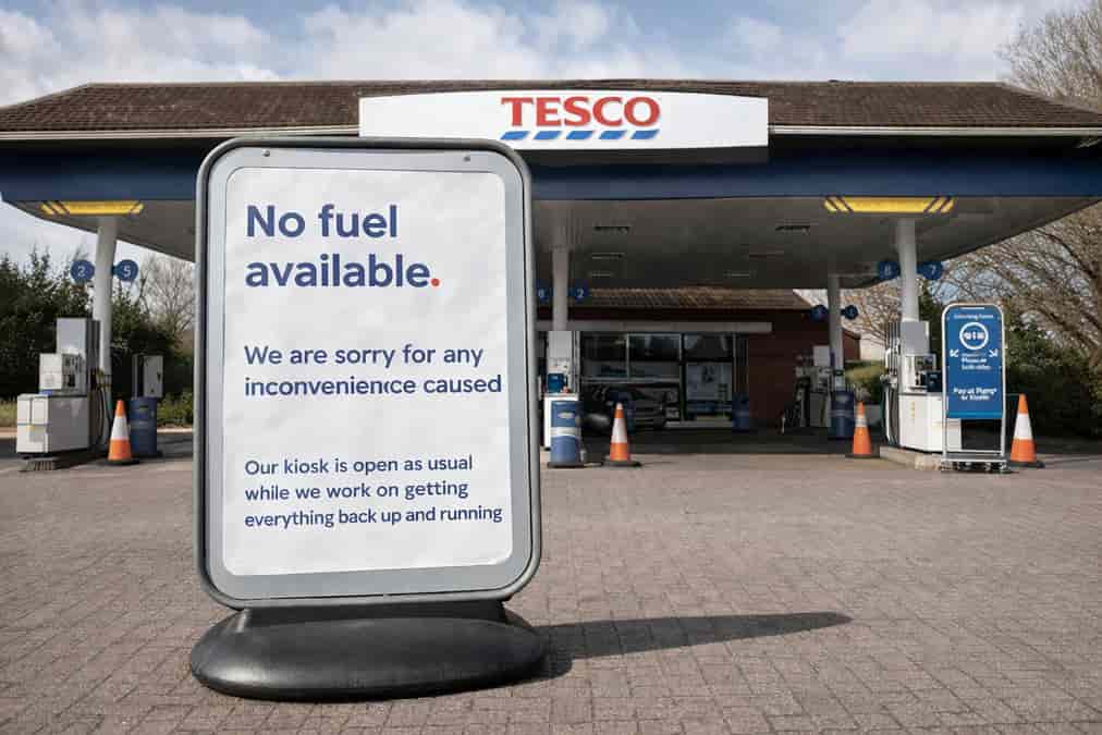 Fuel shock hits workers - Empty pumps at Tesco as global tensions drive disruption