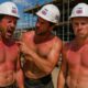 Sunburned workers at construction site