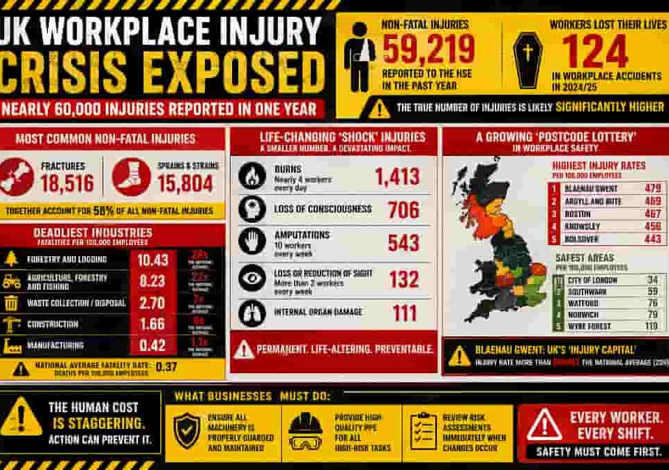 UK workplace injury crisis infographic