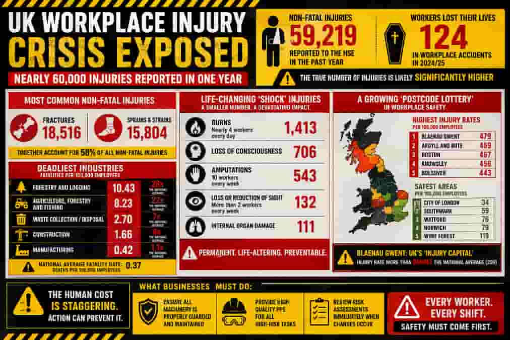 UK workplace injury crisis infographic
