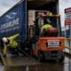 Forklift in action at wet dock