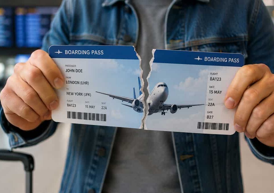 Torn boarding pass at the airport