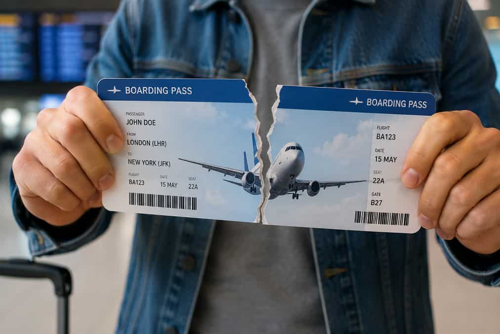 Torn boarding pass at the airport