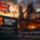 British Steel at sunrise with flag