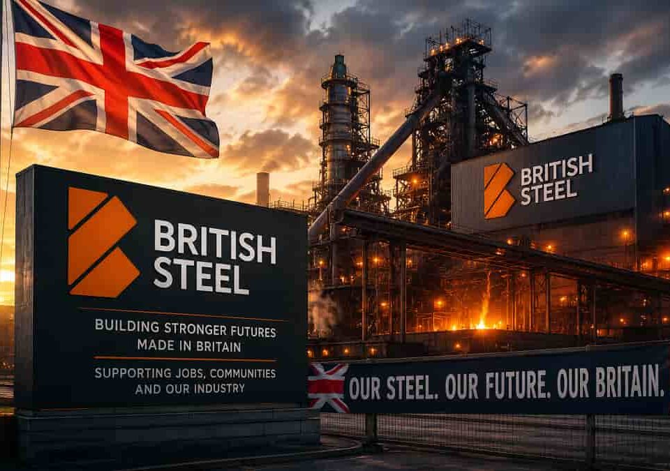 British Steel at sunrise with flag