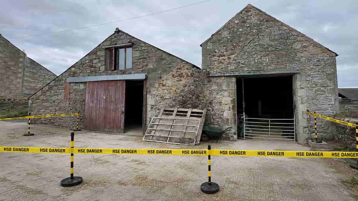 Northumberland barn encircled by HSE danger tape Northumberland barn encircled by HSE danger tape