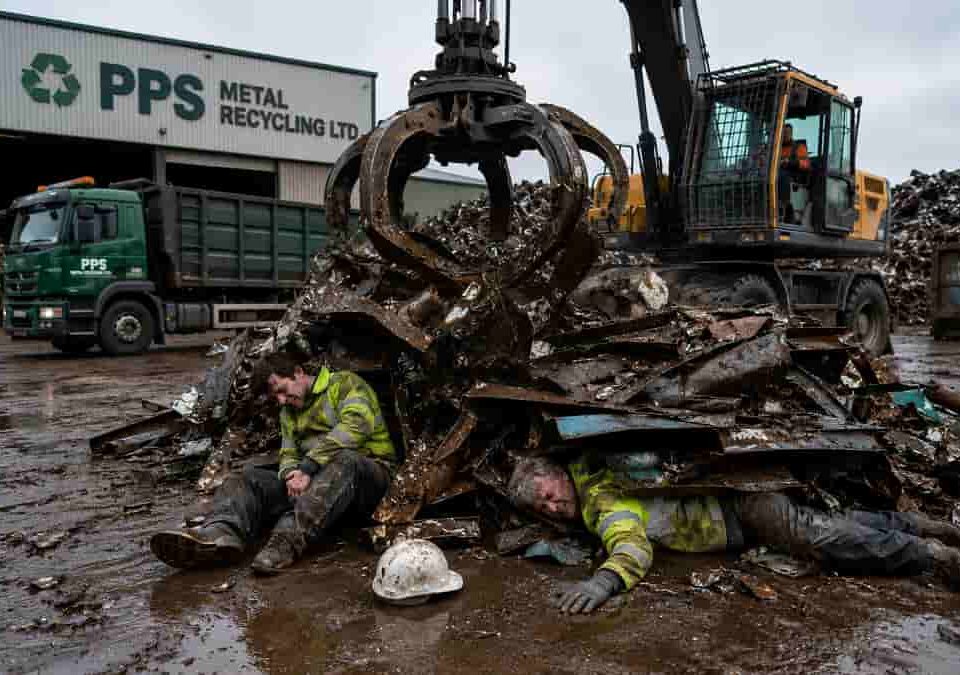 Industrial scrapyard accident scene